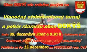 Stolnotenisový turnaj o pohár starostu obce DEKÝŠ 30.12.2022